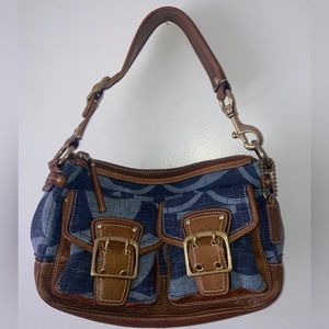 COACH Denim Canvas & Brown Leather Purse!
